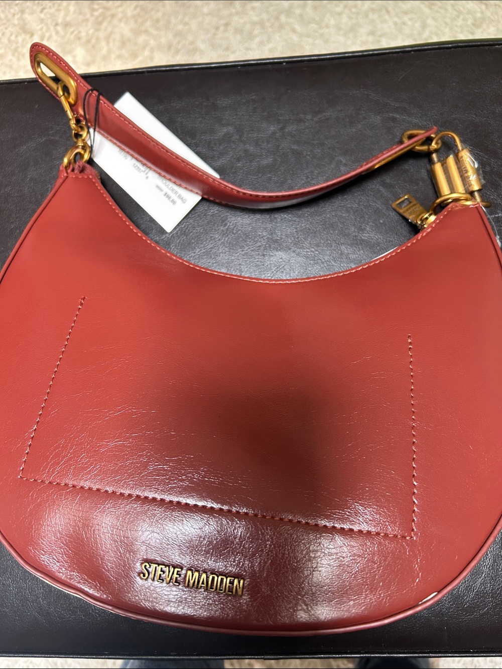 Steve Madden Russet Leather Shoulder Hobo with Gold Hardware